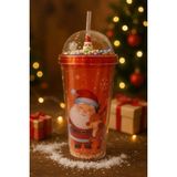 MiraLive Noel Baba & Yeni Yıl 2026 Temalı Pipetli Suluk 450 ml Çift Katman Mika Su Şişesi 2768-A - Renkli