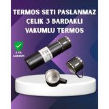 MiraLive Paslanmaz Termos ve Ikili Bardak Seti | 6-12 Saat Sıcak/soğuk Tutma