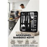 MiraLive Profesyonel Barbekü Seti 20 Parça Çantalı Paslanmaz Çelik Mangal Maşa Spatula Fırça Şiş 723132 - Renkli