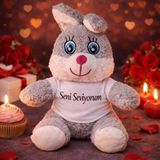 MiraLive Seni Seviyorum Tişörtlü Sevimli Peluş Tavşan - Renkli - standart