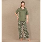 MiraLive Şık Tasarım Çiçek Desenli Yeşil Kısa Kol Viskon Pijama Takımı - XL
