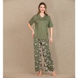 MiraLive Şık Tasarım Çiçek Desenli Yeşil Kısa Kol Viskon Pijama Takımı