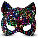MiraLive Siyah Kadife Kumaş Üzerine Rengarenk Payetli Pullu Parti Maskesi 16X14 cm (K95) - 16 x 14 cm