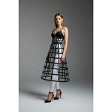 MiraLive Siyah Kadın Etek Suni Deri Etek Kafes Yapılı Midi Boy Deri Etek - BRF1013 - S - M