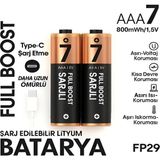 MiraLive Type-C Şarjlı 800MWH 1.5V Şarj Edilebilir 2’li Aaa Ince Pil - Lityum Iyon Batarya