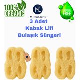 Miraluni %100 Doğal Kabak Lifi Bulaşık Süngeri 3’lü Set – Organik, Plastik Içermez, Doğal Temizlik Süngeri