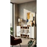 Miramob 2 Kapaklı ve 6 Bölmeli Modern Geniş Şifonyer Konsol Antre Ünitesi 132 cm Safir Meşe Beyaz