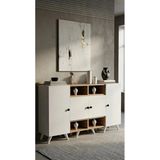 Miramob 4 Kapaklı ve 4 Bölmeli Modern Geniş Şifonyer Konsol Antre Ünitesi 132 cm Safir Meşe Beyaz