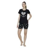 Mirano 1601 Pegasus Likralı Kumaş Kalpli Şortlu Takım Pijama Takımı (Siyah, XL)
