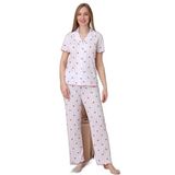 Mirano 1702 Kiraz Desenli Pointel İnce Kumaş Düğmeli Kısa Kollu Kadın Pijama Takımı, Beyaz, XL