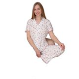 Mirano 1703 Güllü Pointel İnce Kumaş Düğmeli Kısa Kollu Kadın Pijama Takımı, Beyaz, M