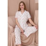Mirano 1703 Güllü Pointel İnce Kumaş Düğmeli Kısa Kollu Kadın Pijama Takımı