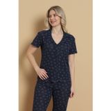 Mirano 1711 Kalp Desenli Pointel İnce Kumaş Düğmeli Kısa Kollu Kadın Pijama Takımı