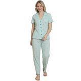 Mirano 1712 Minik Kalp Desenli Pointel İnce Kumaş Düğmeli Kısa Kollu Kadın Pijama Takımı, Yeşil, L
