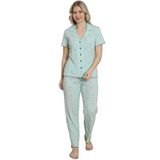 Mirano 1712 Minik Kalp Desenli Pointel İnce Kumaş Düğmeli Kısa Kollu Kadın Pijama Takımı, Yeşil, M