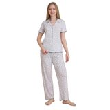 Mirano 1714 Çiçekli Pointel İnce Kumaş Düğmeli Kısa Kollu Kadın Pijama Takımı, Gri, M