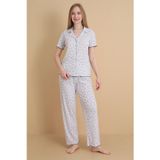 Mirano 1714 Çiçekli Pointel İnce Kumaş Düğmeli Kısa Kollu Kadın Pijama Takımı