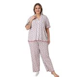 Mirano 1851 Pointel İnce Kumaş Düğmeli Kısa Kollu Büyük Beden Kadın Pijama Takımı, Gri, 3XL