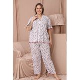 Mirano 1851 Pointel İnce Kumaş Düğmeli Kısa Kollu Büyük Beden Kadın Pijama Takımı