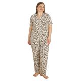 Mirano 2850 Desenli Milan Kumaş Kısa Kollu Düğmeli Büyük Beden Kadın Pijama Takımı, Leopar, 2XL