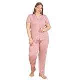 Mirano 2852 Minik Kalpli Milan Kumaş Kısa Kollu Düğmeli Büyük Beden Kadın Pijama Takımı, Gül Kurusu, 3XL