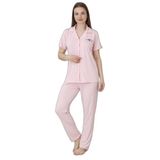 Mirano 2950 POLYVİSCON Kumaş Kısa Kollu Düğmeli Kadın Pijama Takımı, Soft Pembe, XL