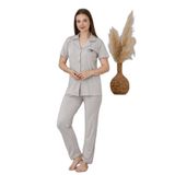 Mirano 2950 POLYVİSCON Kumaş Kısa Kollu Düğmeli Kadın Pijama Takımı, Taş, L