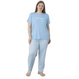 Mirano 3503 Çizgili Pijamalı Kısa Kollu Büyük Beden Pegasus Kumaş Kadın Pijama Takımı, Mavi, 4XL