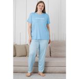 Mirano 3503 Çizgili Pijamalı Kısa Kollu Büyük Beden Pegasus Kumaş Kadın Pijama Takımı