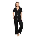 Mirano 3725 fiyonklu Pegasus Kumaş Kısa Kolu Kadın Pijama Takımı, Siyah, M