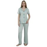 Mirano 3725 fiyonklu Pegasus Kumaş Kısa Kolu Kadın Pijama Takımı, Yeşil, M