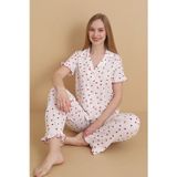 Mirano 3852 Kalp Desenli Bürümcük Gömlek Yaka Düğmeli Kısa Kollu Kadın Pijama Takımı