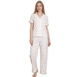 Mirano 3856 Desenli Bürümcük Gömlek Yaka Düğmeli Kısa Kollu Kadın Pijama Takımı, Beyaz, M