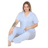 Mirano 4400 POLYVİSCON Kumaş Kısa Kollu Düğmeli Büyük Beden Kadın Pijama Takımı, Açık Mavi, 2XL