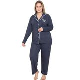 Mirano 4400 POLYVİSCON Kumaş Kısa Kollu Düğmeli Büyük Beden Kadın Pijama Takımı, Lacivert, 2XL