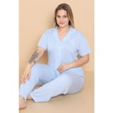 Mirano 4400 POLYVİSCON Kumaş Kısa Kollu Düğmeli Büyük Beden Kadın Pijama Takımı