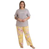 Mirano 4500 Kısa Kollu Çiçekli Süprem Kumaş Büyük Beden Kadın Pijama Takımı, Gri, 3XL