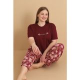 Mirano 4503 Çiçekli Kısa Kollu Pamuklu Penye Büyük Beden Kadın Pijama Takımı