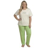 Mirano 4510 Çizgili Pijamalı Kısa Kollu Penye Büyük Beden Kadın Pijama Takımı, Ekru, 3XL