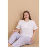 Mirano 4514 Çiçekli Kısa Kollu Pamuklu Penye Büyük Beden Kadın Pijama Takımı