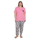 Mirano 4515 Kalpli Kısa Kollu Pamuklu Penye Büyük Beden Kadın Pijama Takımı, Fuşya, 3XL
