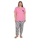 Mirano 4515 Kalpli Kısa Kollu Pamuklu Penye Büyük Beden Kadın Pijama Takımı, Fuşya, 4XL