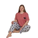 Mirano 4515 Kalpli Kısa Kollu Pamuklu Penye Büyük Beden Kadın Pijama Takımı, Gül Kurusu, 3XL