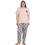 Mirano 4515 Kalpli Kısa Kollu Pamuklu Penye Büyük Beden Kadın Pijama Takımı, Soft Pembe, 2XL