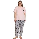 Mirano 4515 Kalpli Kısa Kollu Pamuklu Penye Büyük Beden Kadın Pijama Takımı, Soft Pembe, 3XL