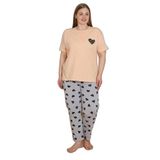 Mirano 4515 Kalpli Kısa Kollu Pamuklu Penye Büyük Beden Kadın Pijama Takımı, Somon, 3XL