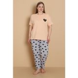 Mirano 4515 Kalpli Kısa Kollu Pamuklu Penye Büyük Beden Kadın Pijama Takımı