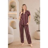 Mirano 4868 Dijital Baskı Kumaş Düğmeli Kısa Kolu Çizgili Kadın Pijama Takımı