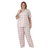 Mirano 4951 Kısa Kollu Süprem Kumaş Kareli Büyük Beden Düğmeli Kadın Pijama Takımı, Beyaz, 3XL