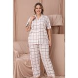 Mirano 4951 Kısa Kollu Süprem Kumaş Kareli Büyük Beden Düğmeli Kadın Pijama Takımı